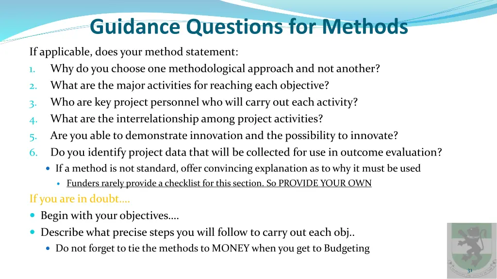 guidance questions for methods