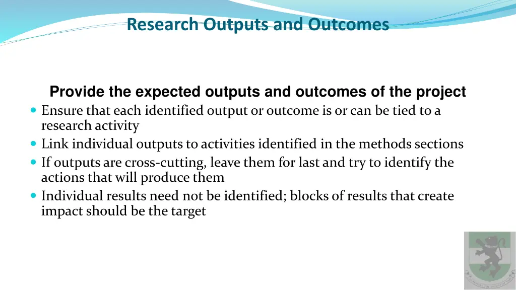 research outputs and outcomes