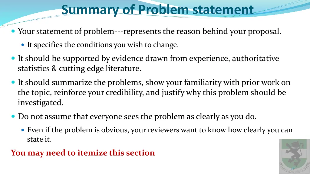 summary of problem statement