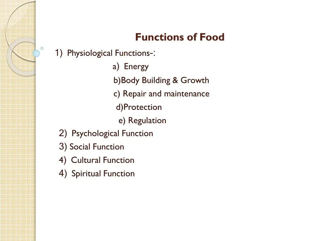 functions of food