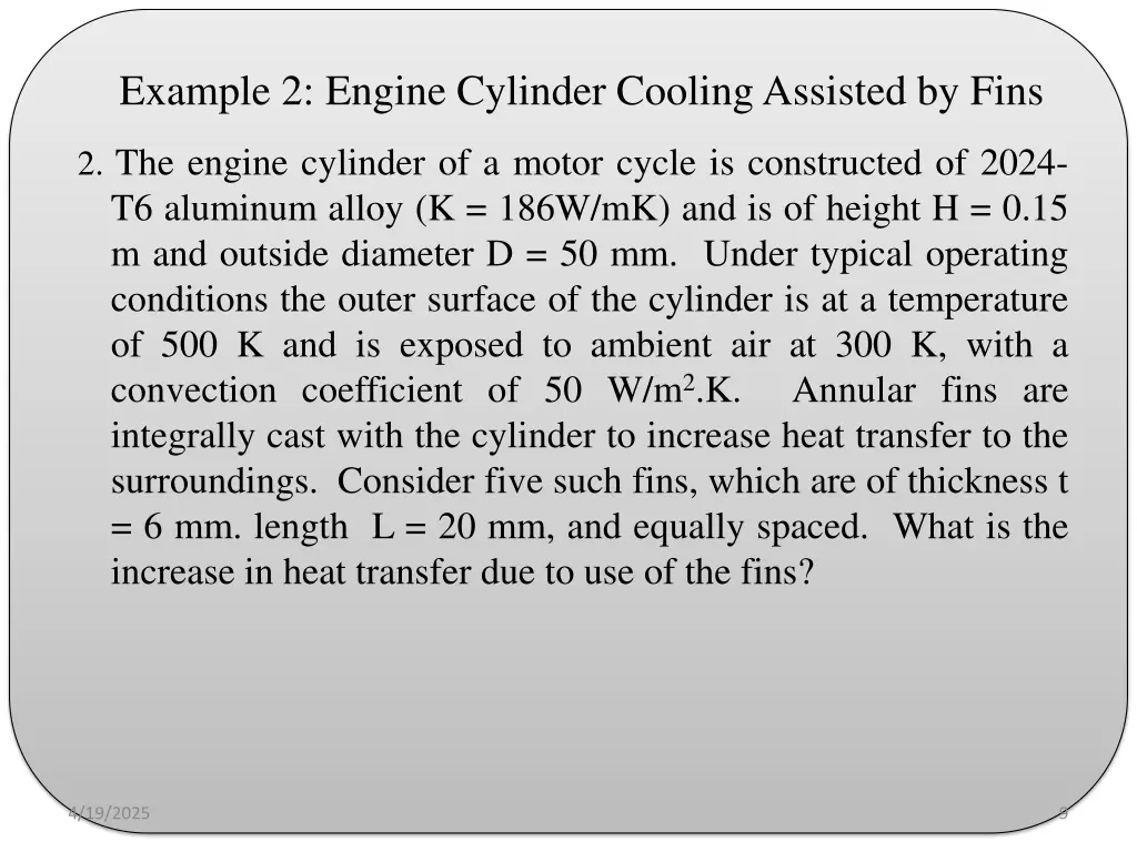 example 2 engine cylinder cooling assisted by fins