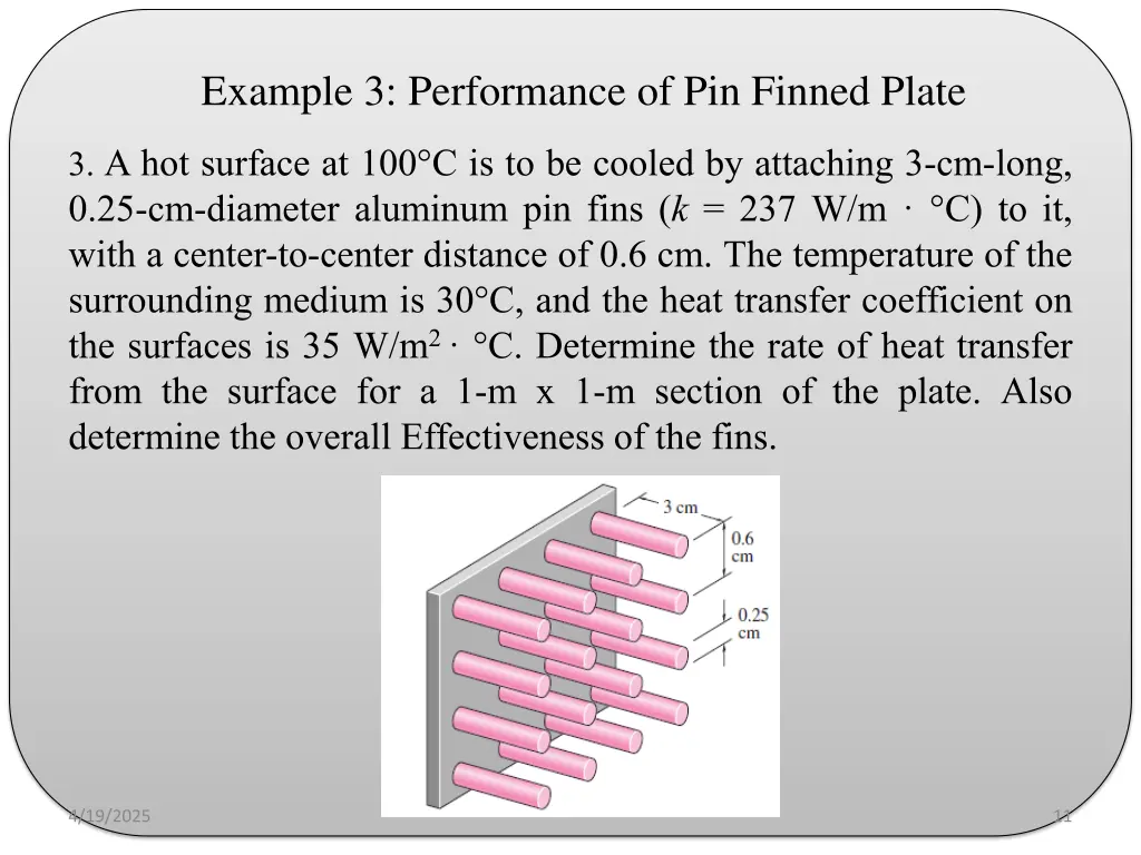 example 3 performance of pin finned plate