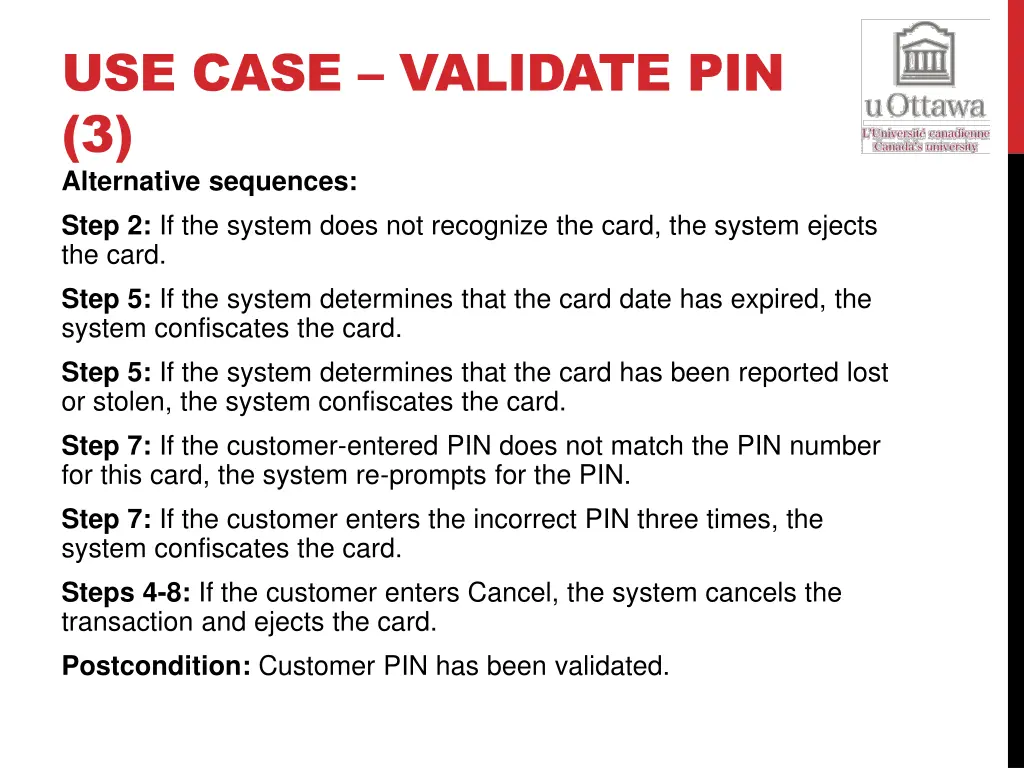 use case validate pin 3 alternative sequences