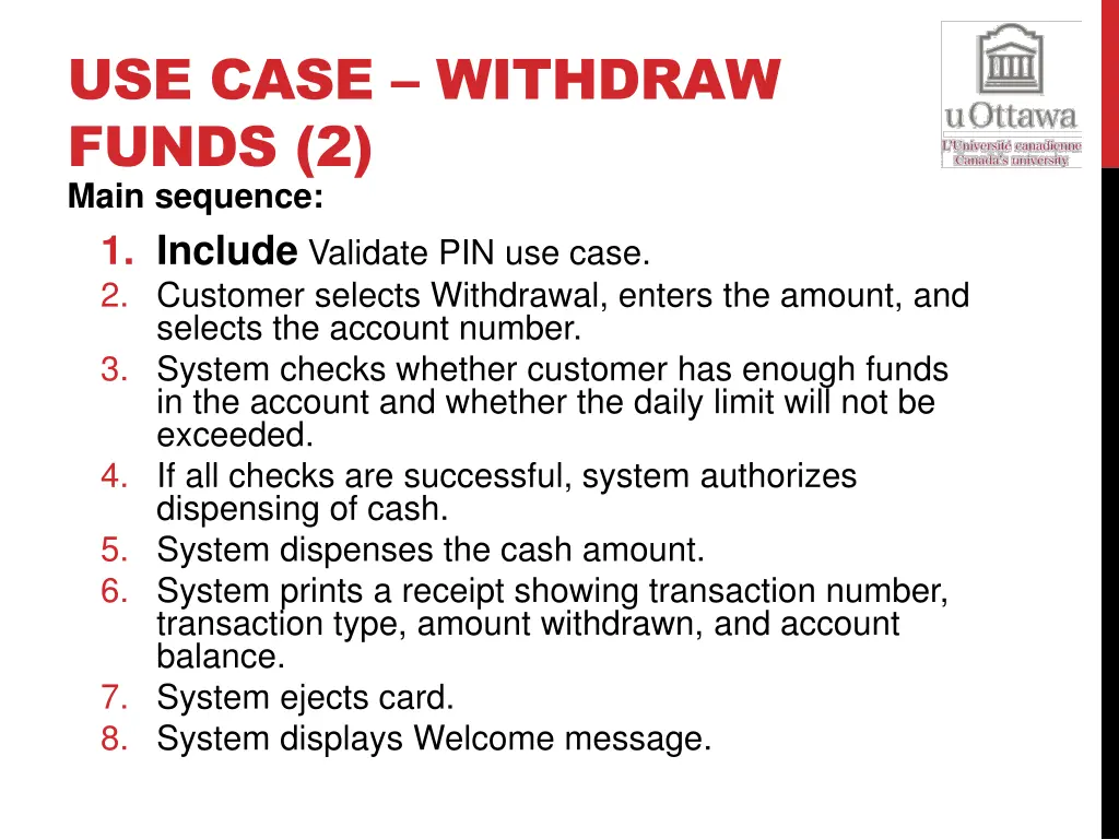 use case withdraw funds 2 main sequence 1 include