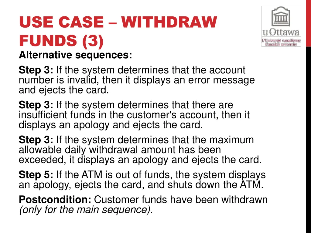 use case withdraw funds 3 alternative sequences
