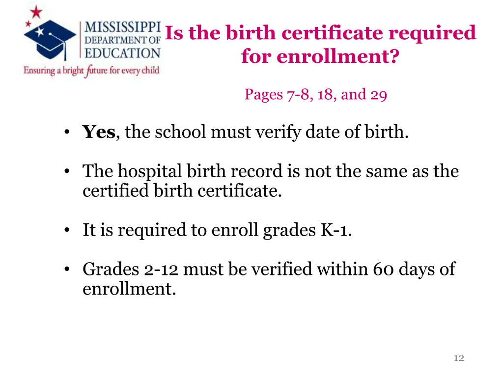is the birth certificate required for enrollment