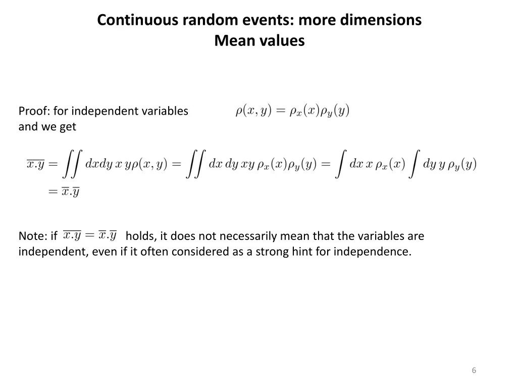 continuous random events more dimensions mean 1