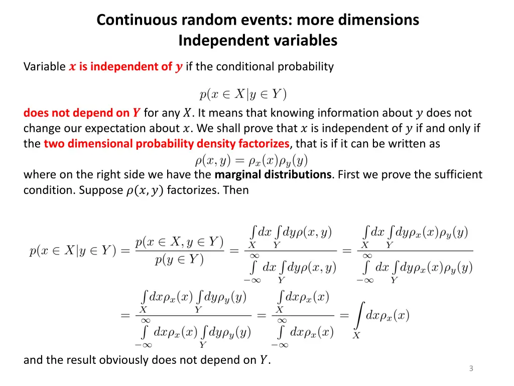 continuous random events more dimensions