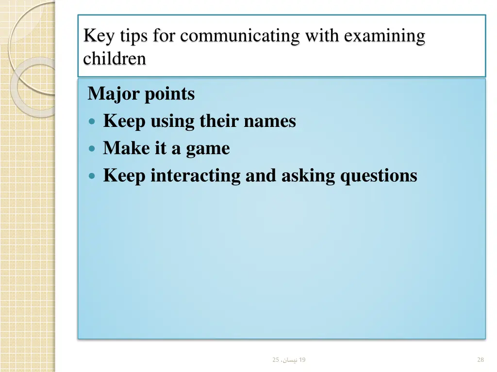 key tips for communicating with examining children