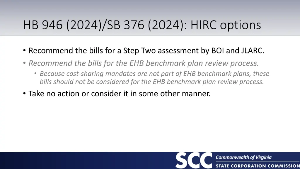 hb 946 2024 sb 376 2024 hirc options