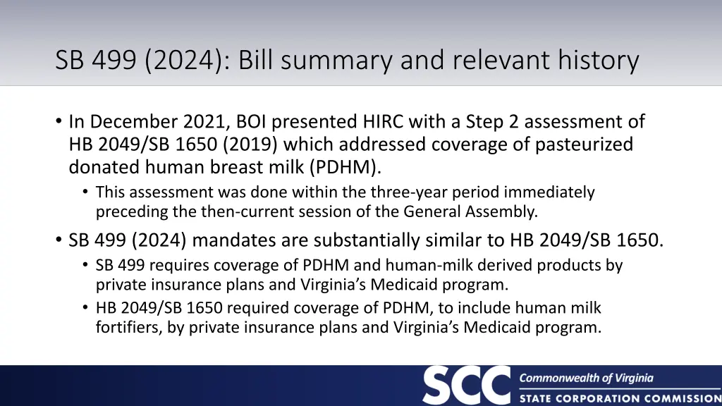 sb 499 2024 bill summary and relevant history