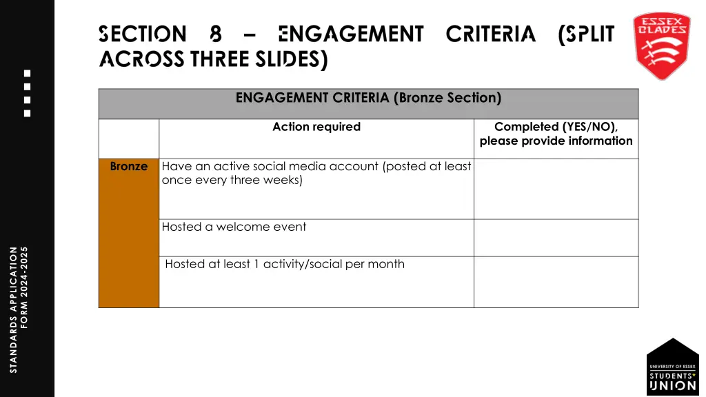 engagement criteria bronze section