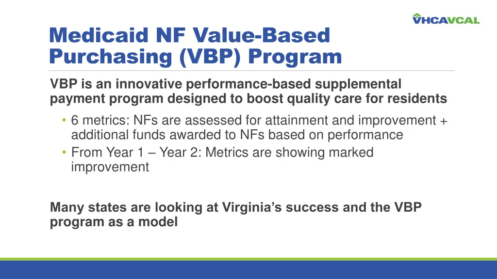 medicaid nf value based purchasing vbp program