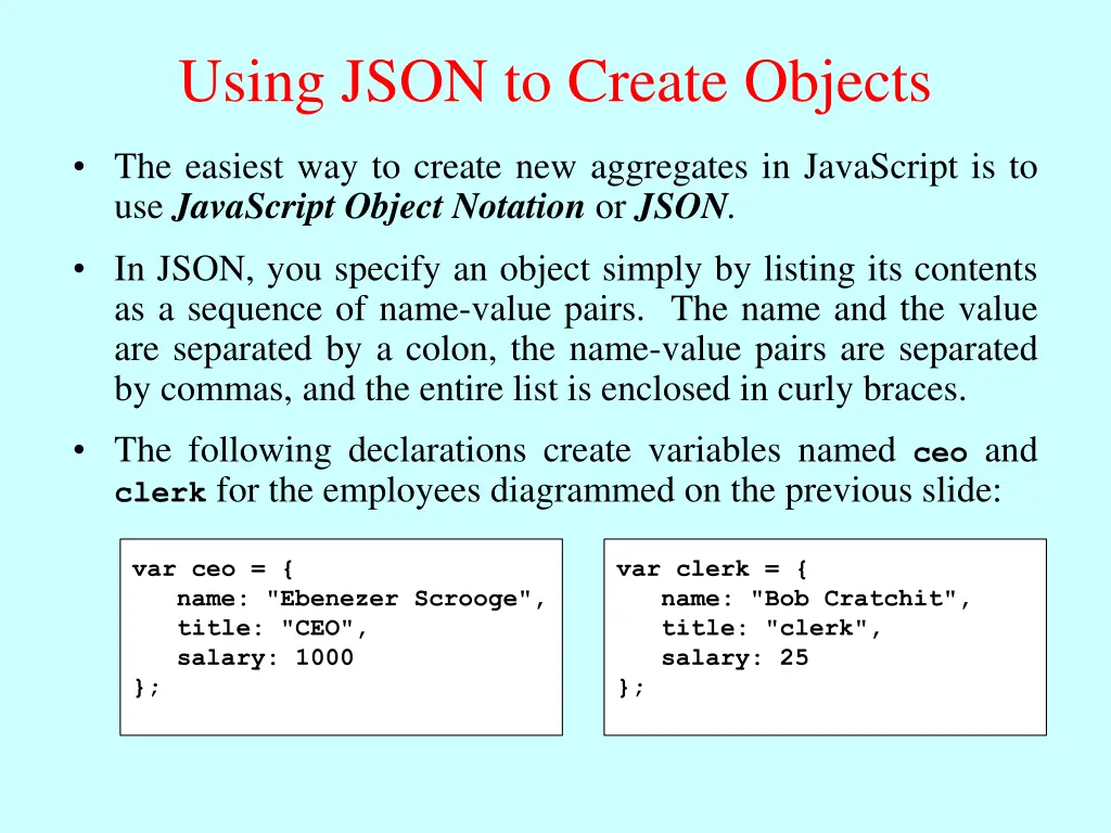 using json to create objects