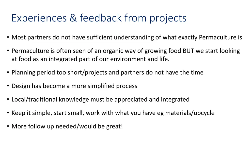 experiences feedback from projects