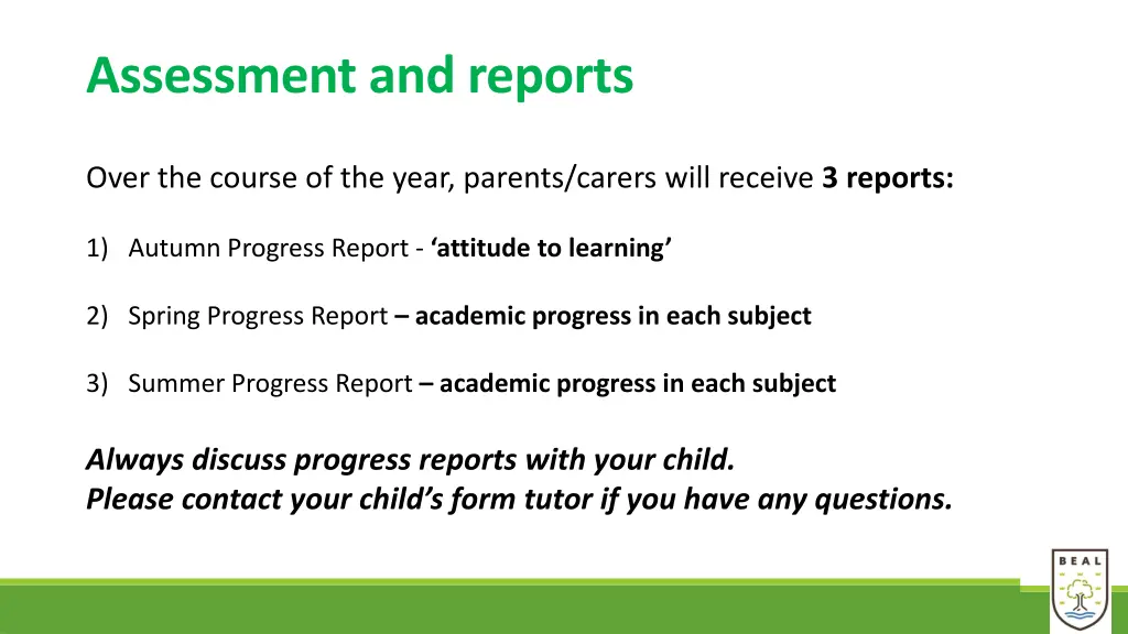 assessment and reports
