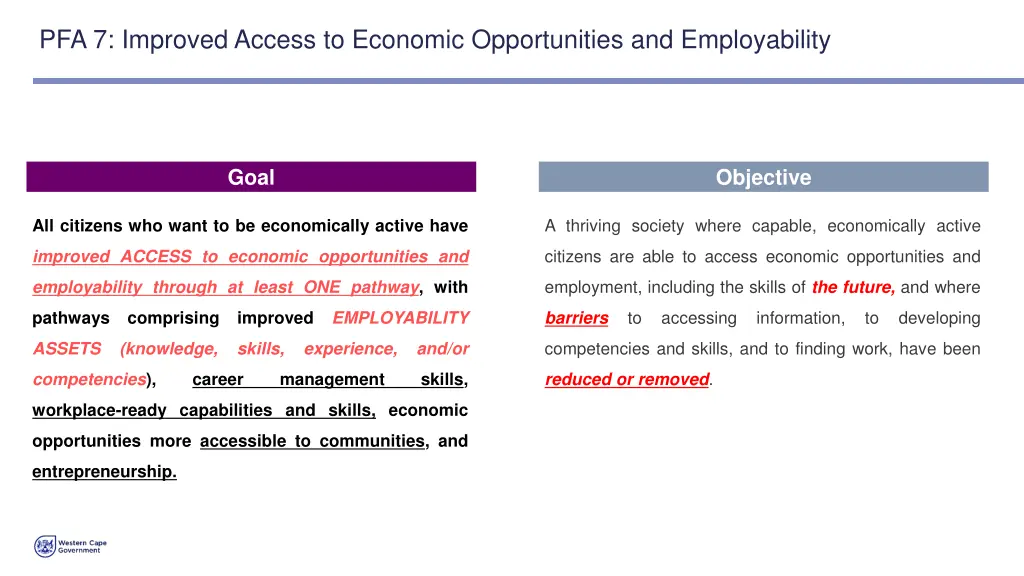 pfa 7 improved access to economic opportunities