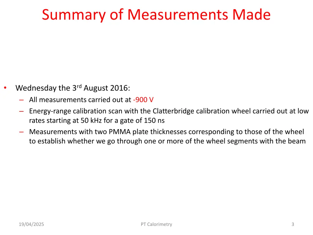 summary of measurements made 1
