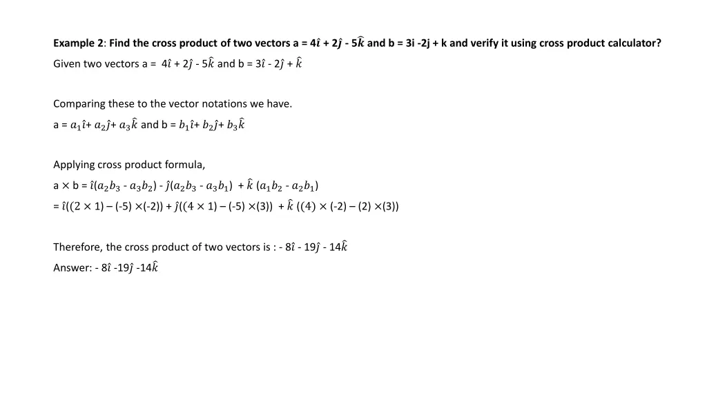 example 2 find the cross product of two vectors