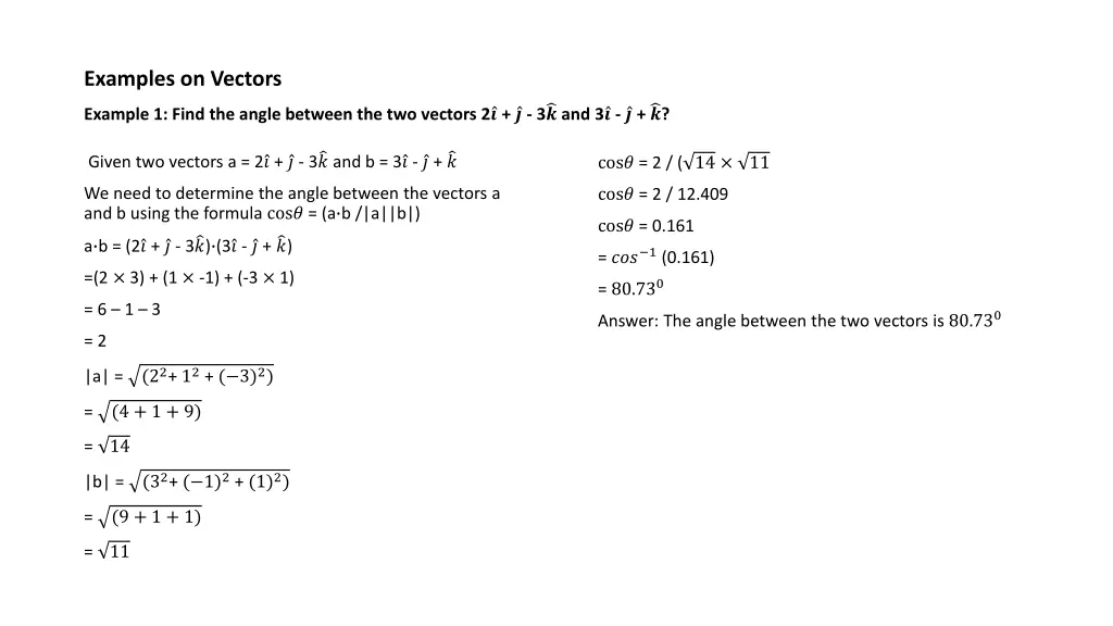 examples on vectors