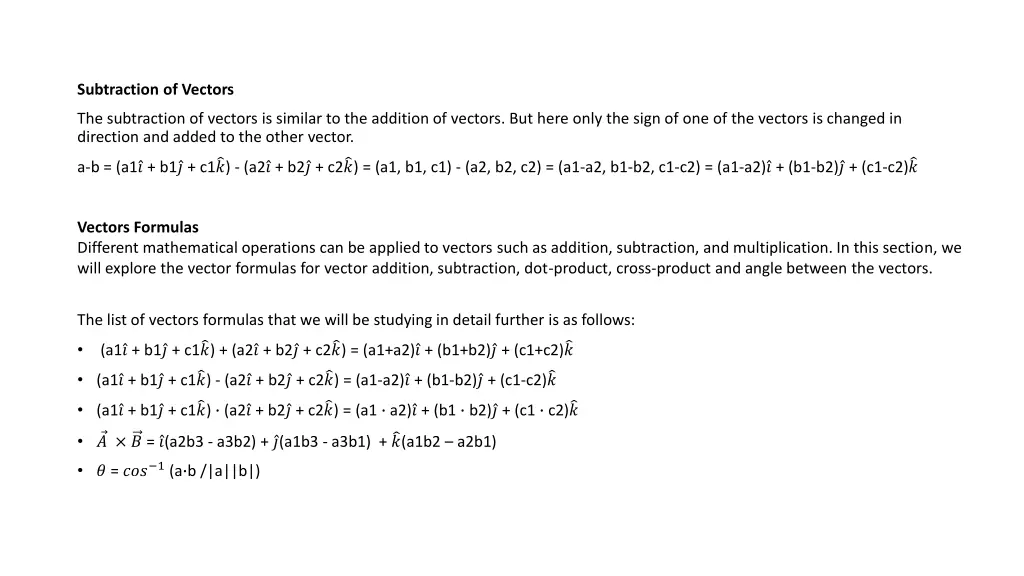 subtraction of vectors