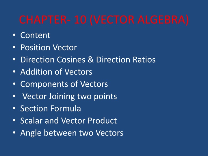 chapter 10 vector algebra content position vector