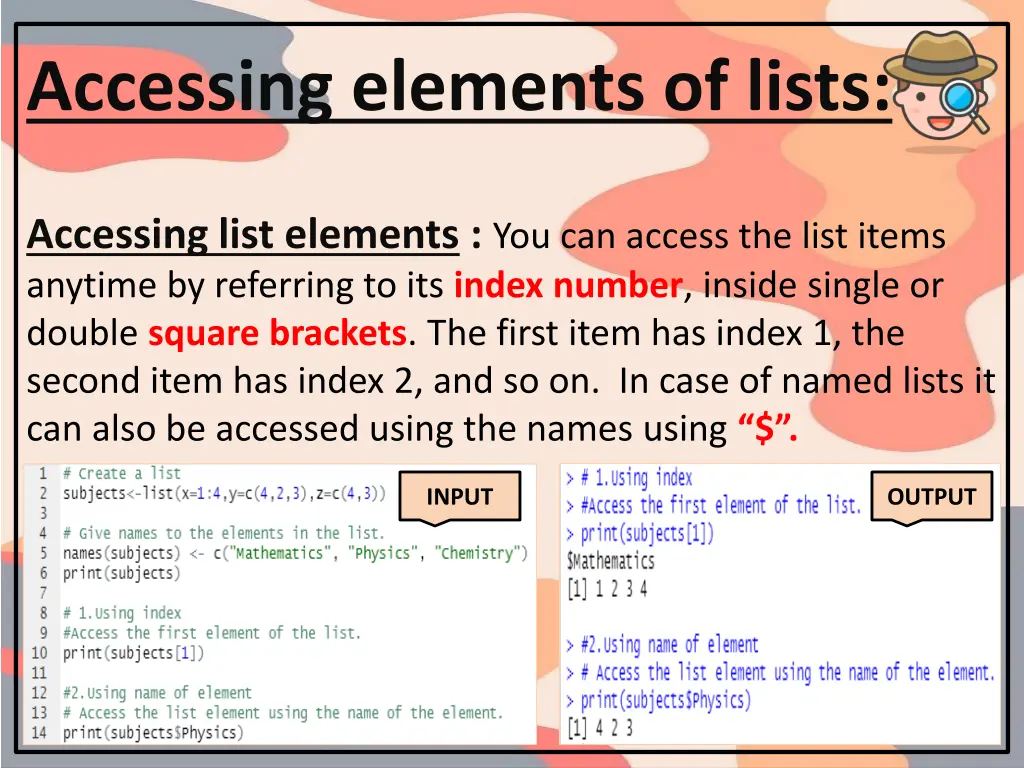 accessing elements of lists