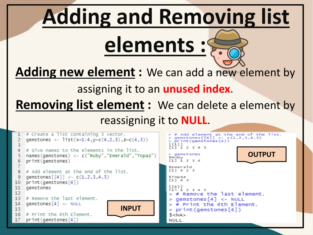 adding and removing list elements adding