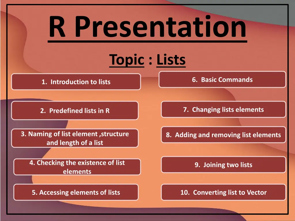 r presentation topic lists