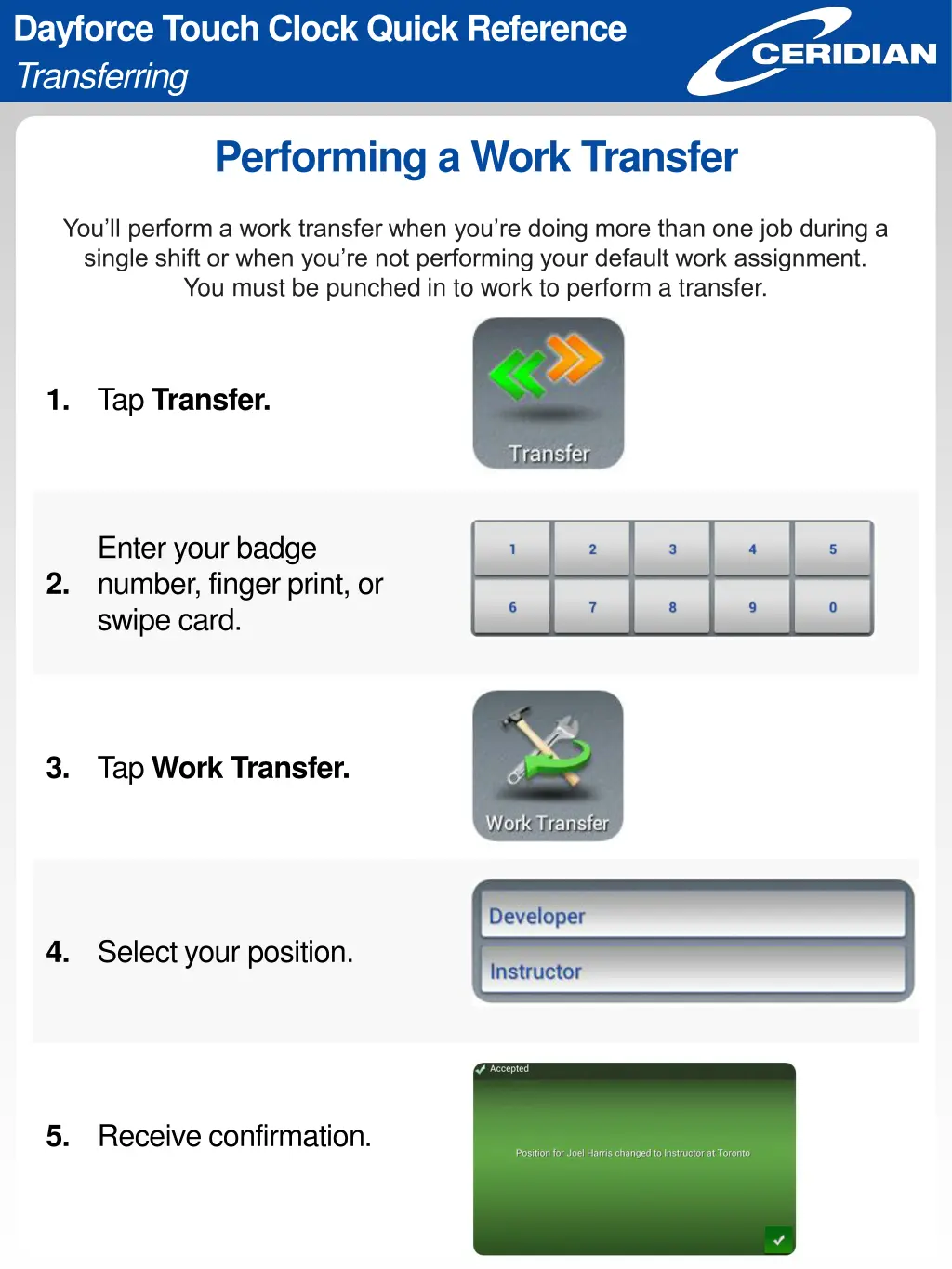 dayforce touch clock quick reference transferring