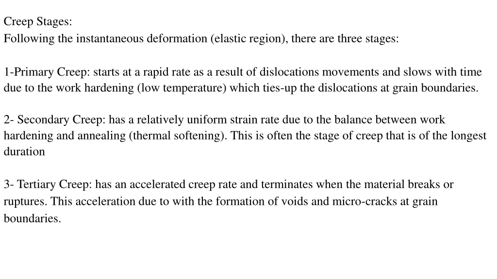 creep stages following the instantaneous
