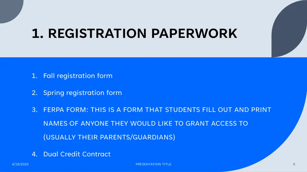 1 registration paperwork