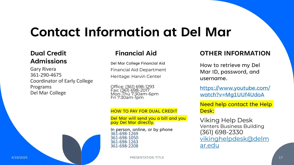 contact information at del mar
