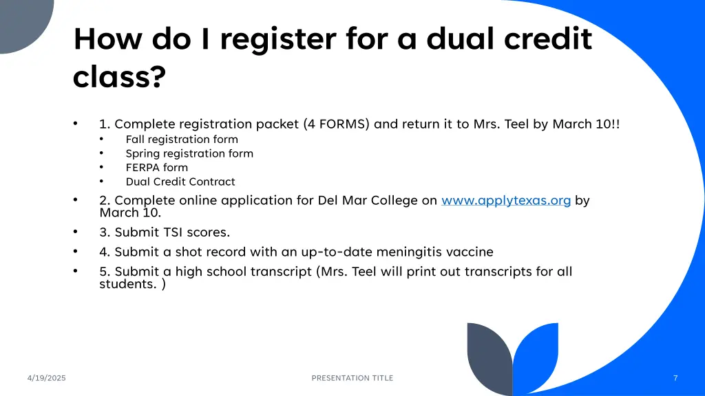 how do i register for a dual credit class