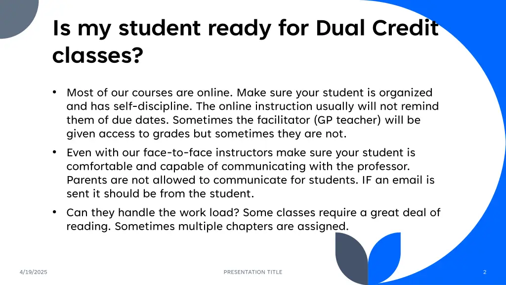 is my student ready for dual credit classes