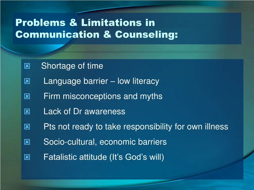 problems limitations in communication counseling