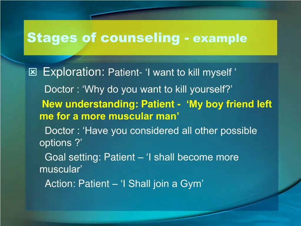 stages of counseling example