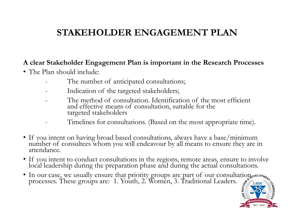 stakeholder engagement plan