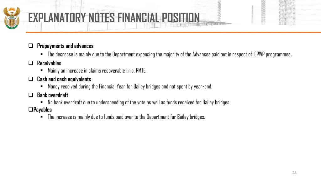 explanatory notes financial position