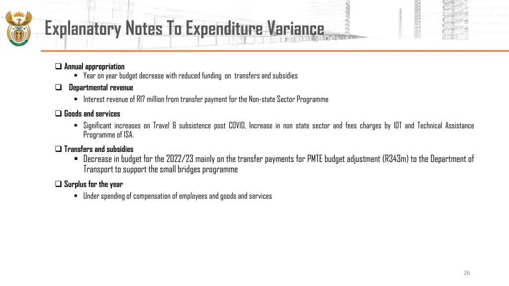 explanatory notes to expenditure variance 1