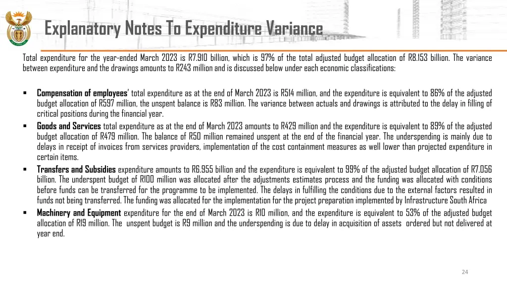 explanatory notes to expenditure variance