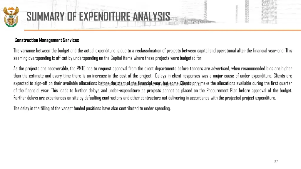 summary of expenditure analysis