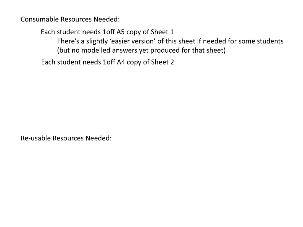 consumable resources needed