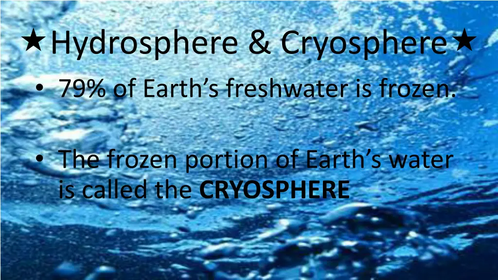 hydrosphere cryosphere 79 of earth s freshwater