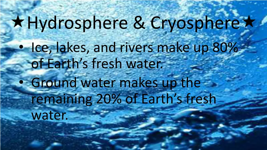 hydrosphere cryosphere ice lakes and rivers make
