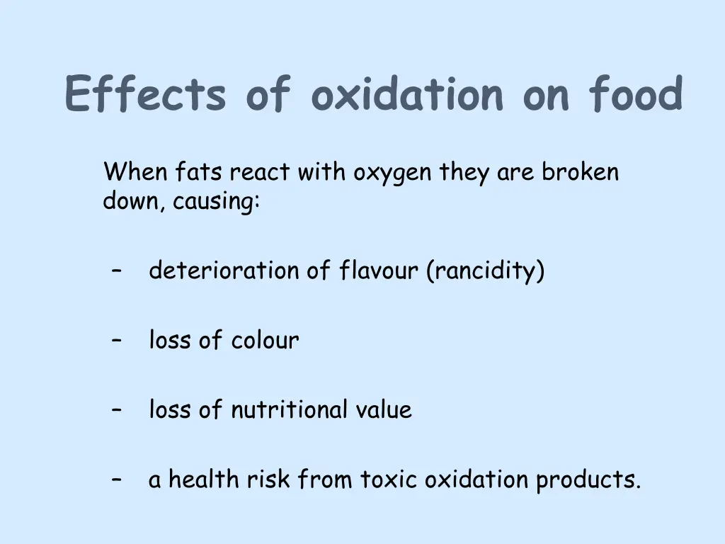 effects of oxidation on food