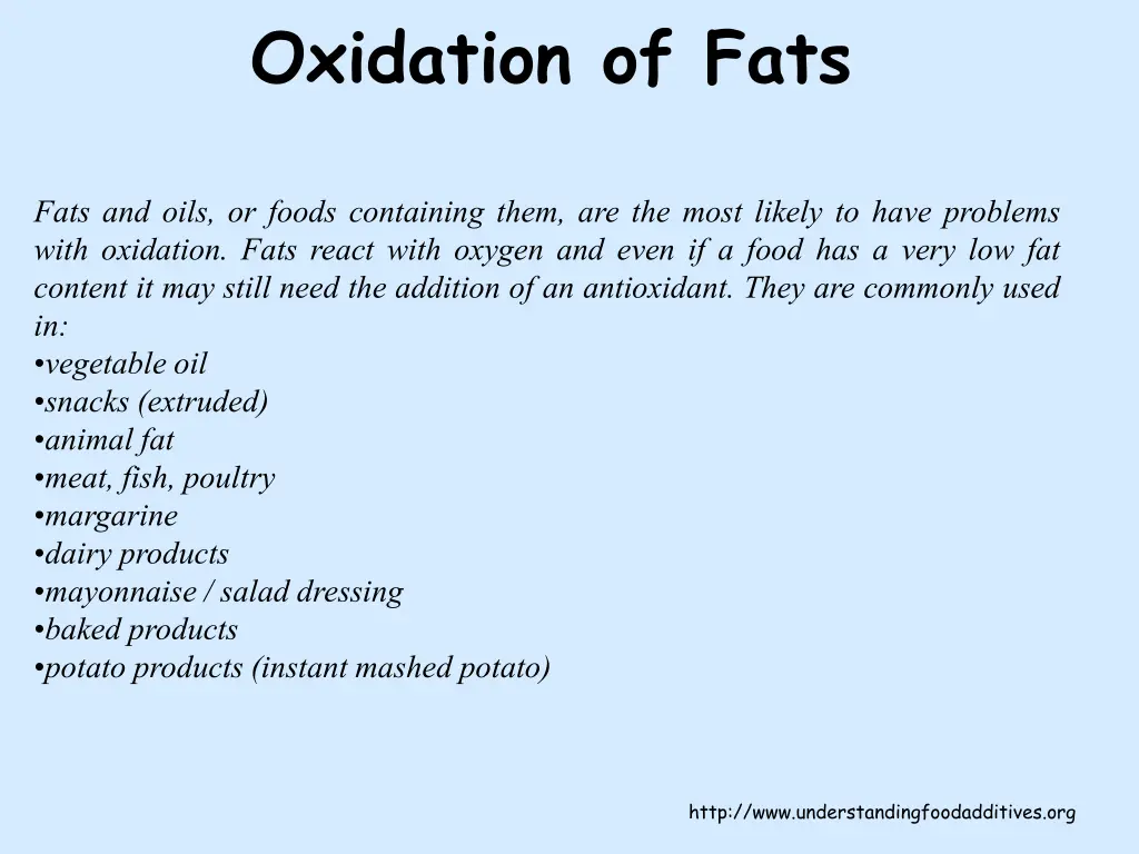 oxidation of fats
