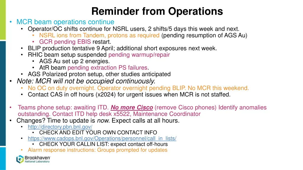 reminder from operations
