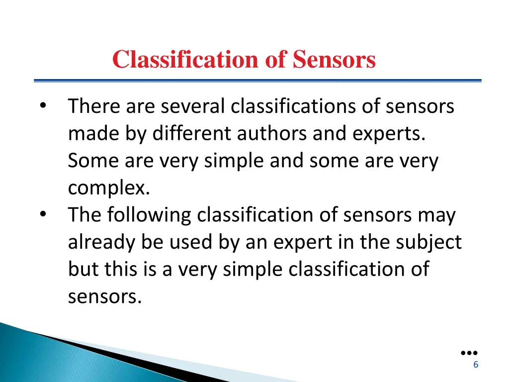 classification of sensors
