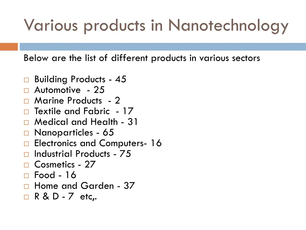 various products in nanotechnology
